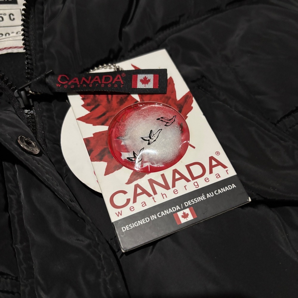 New Canada Weathergear Puffer Vest Women L Black Hooded Faux Fur Trim Trimmed - Picture 6 of 6